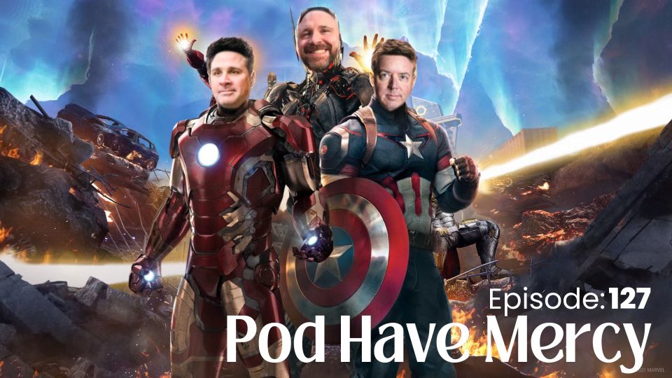 Drew with the heroes from the Pod Have Mercy podcast.